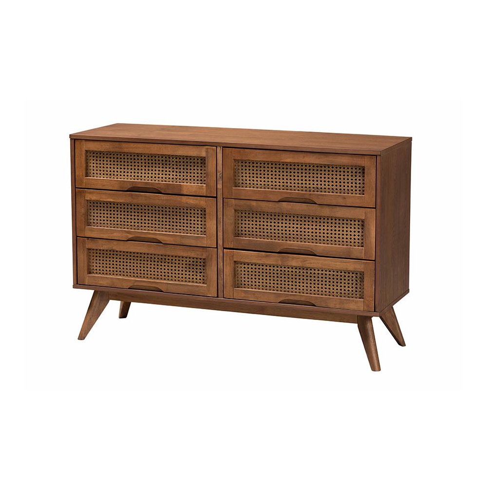 Walnut Brown Finished Wood and Rattan Twin Size 5-Piece Bedroom Set. Picture 6