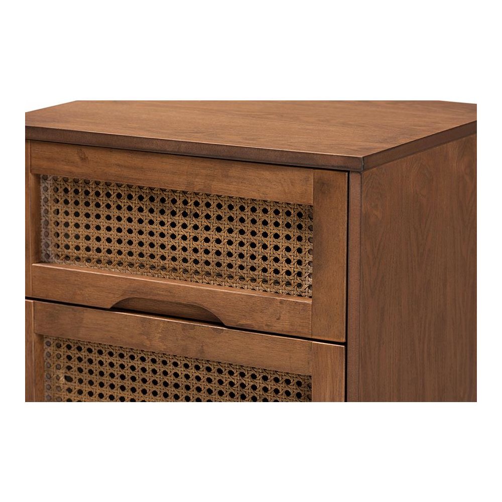 Walnut Brown Finished Wood and Rattan Twin Size 3-Piece Bedroom Set. Picture 5