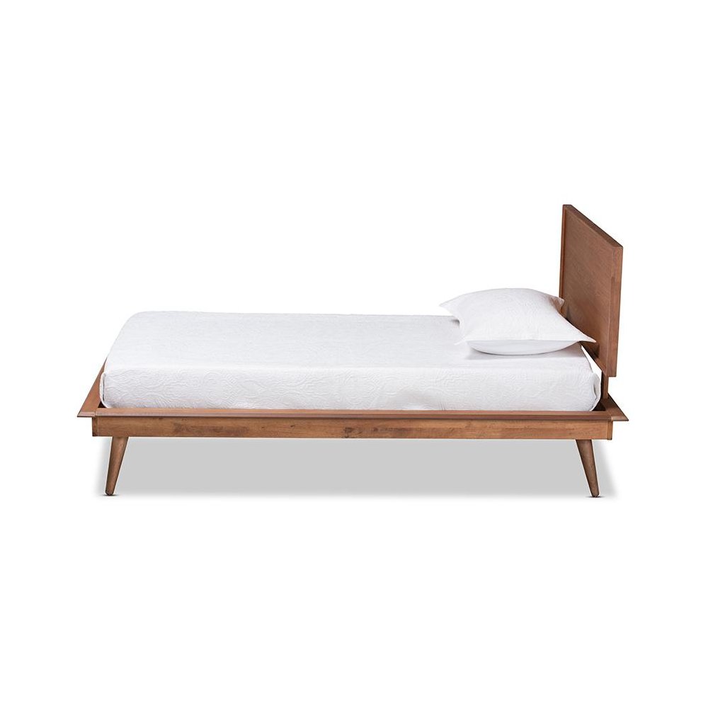 Karine Mid-Century Modern Walnut Brown Finished Wood Twin Size Platform Bed. Picture 2