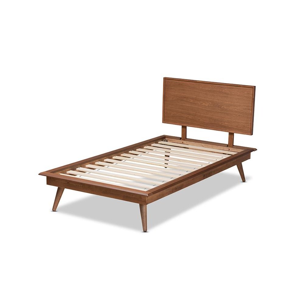 Karine Mid-Century Modern Walnut Brown Finished Wood Twin Size Platform Bed. Picture 3