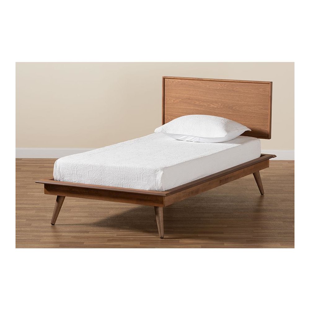 Karine Mid-Century Modern Walnut Brown Finished Wood Twin Size Platform Bed. Picture 7