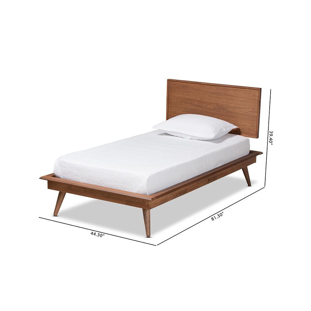 Karine Mid-Century Modern Walnut Brown Finished Wood Twin Size Platform Bed. Picture 8