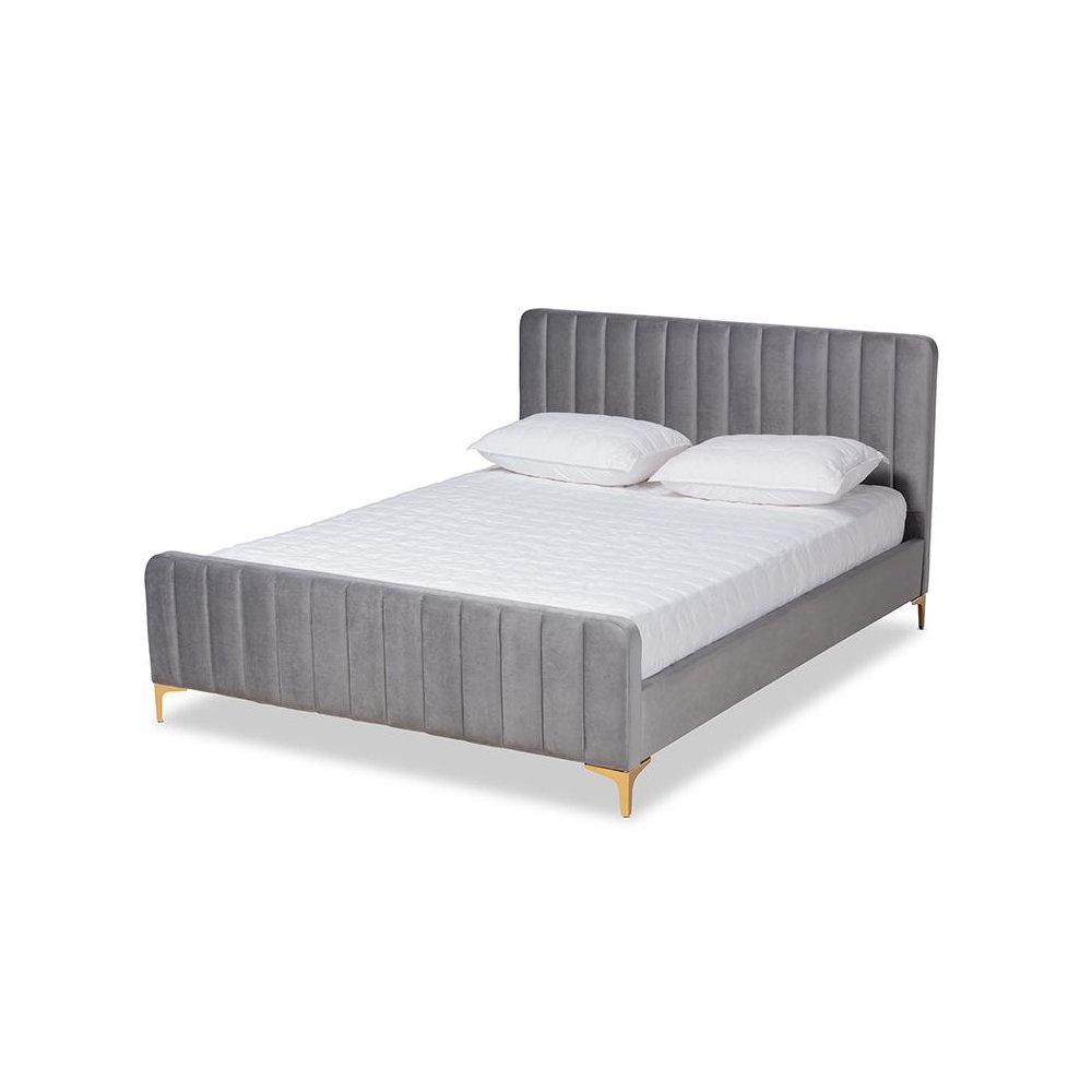 Gold Finished Queen Size Platform Bed. Picture 1