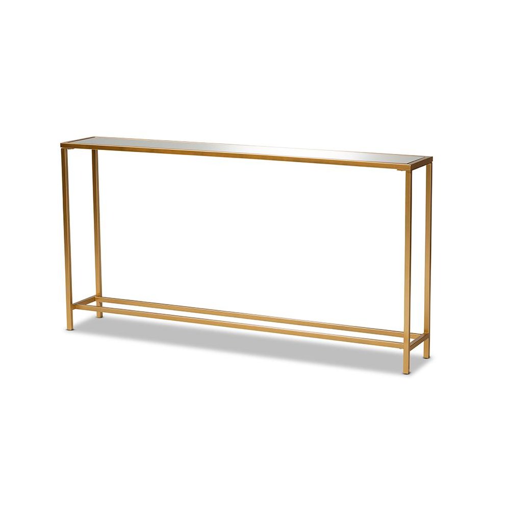 Glam Gold Finished Metal and Mirrored Glass Console Table. Picture 1