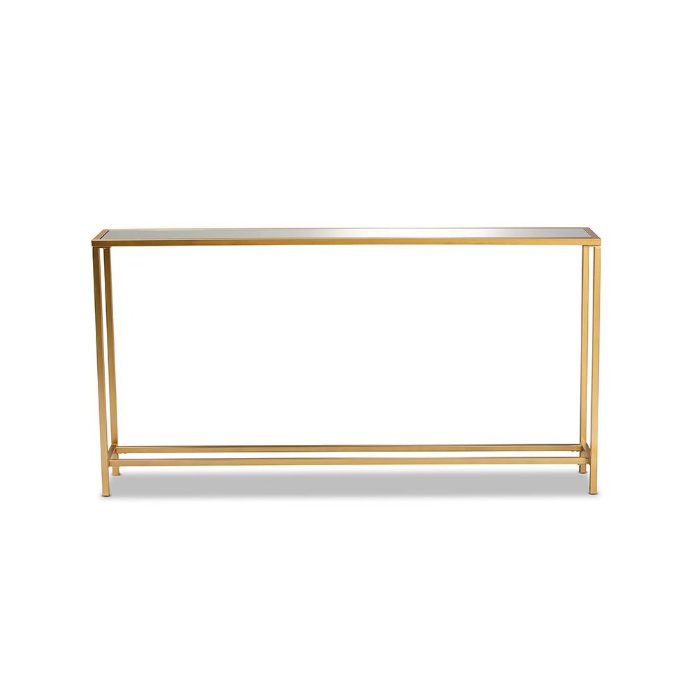 Glam Gold Finished Metal and Mirrored Glass Console Table. Picture 2