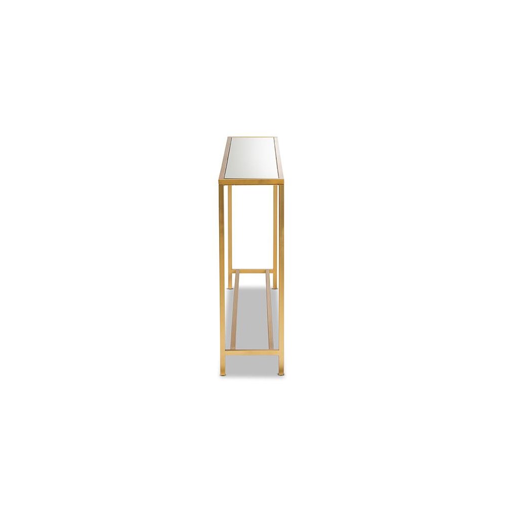 Glam Gold Finished Metal and Mirrored Glass Console Table. Picture 3