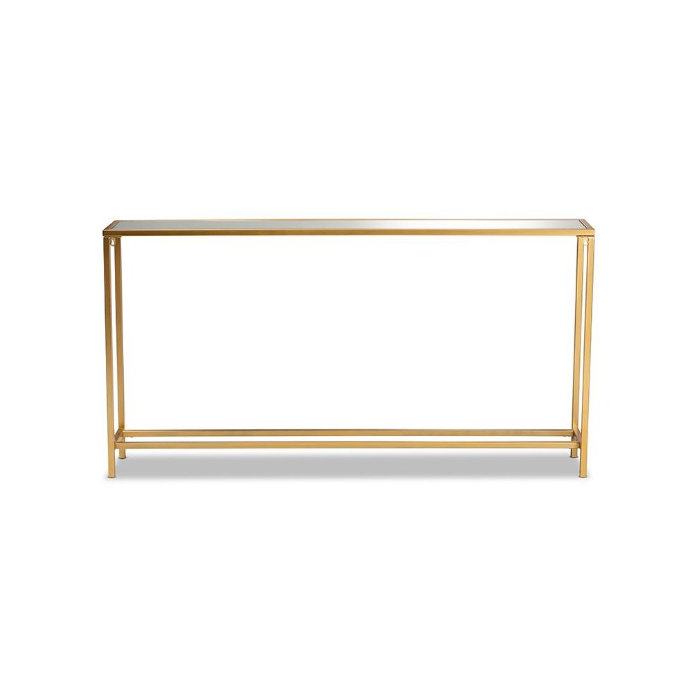 Glam Gold Finished Metal and Mirrored Glass Console Table. Picture 4