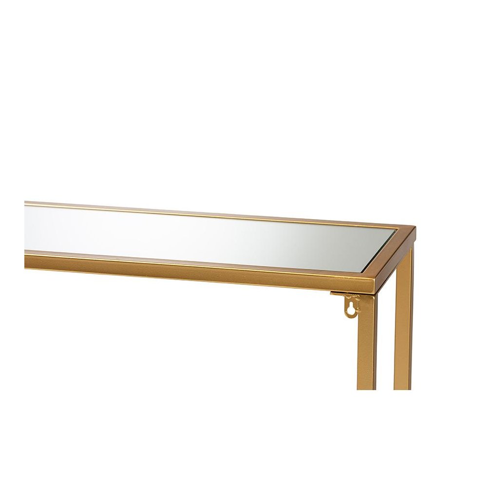 Glam Gold Finished Metal and Mirrored Glass Console Table. Picture 5