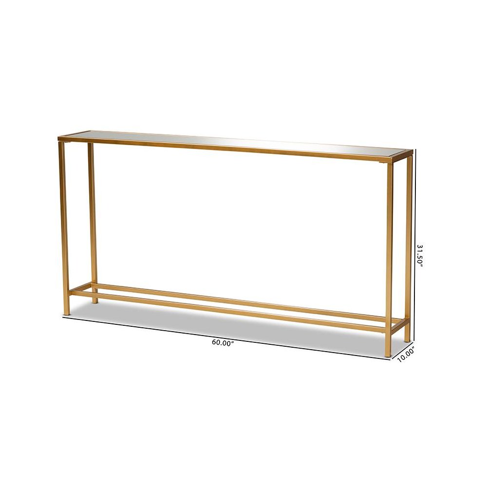 Glam Gold Finished Metal and Mirrored Glass Console Table. Picture 8