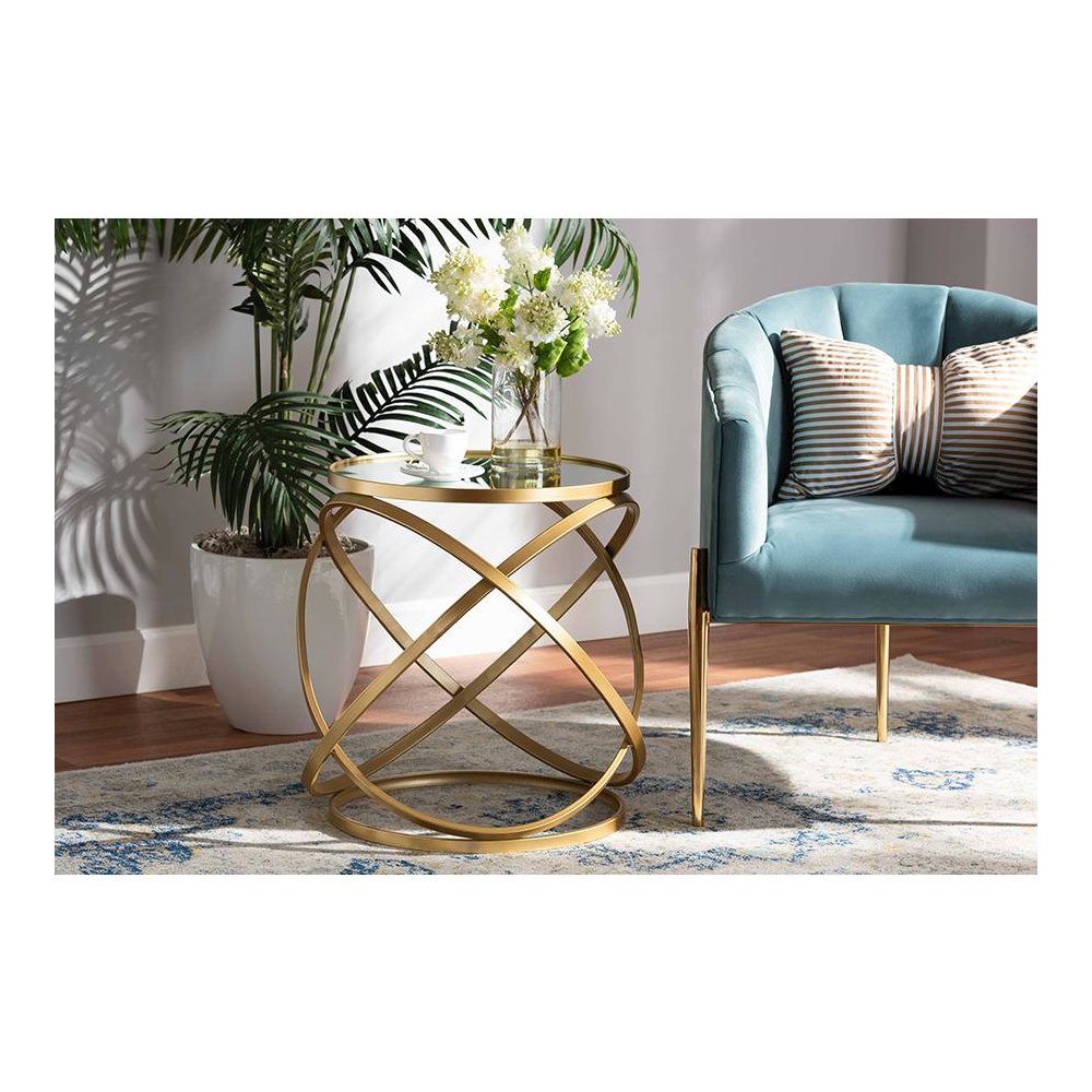 Desma Glam and Luxe Gold Finished Metal and Mirrored Glass End Table. Picture 4