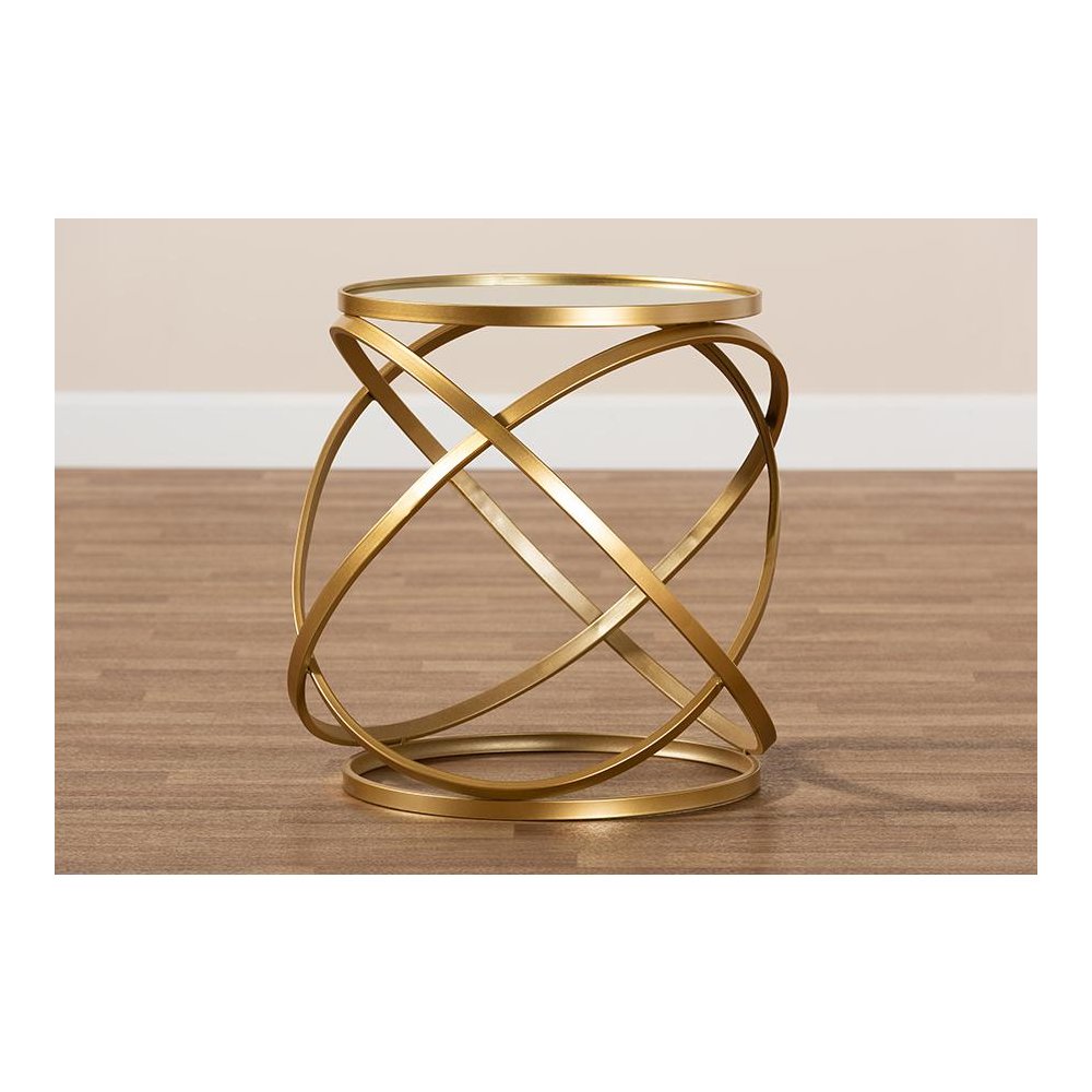 Desma Glam and Luxe Gold Finished Metal and Mirrored Glass End Table. Picture 5