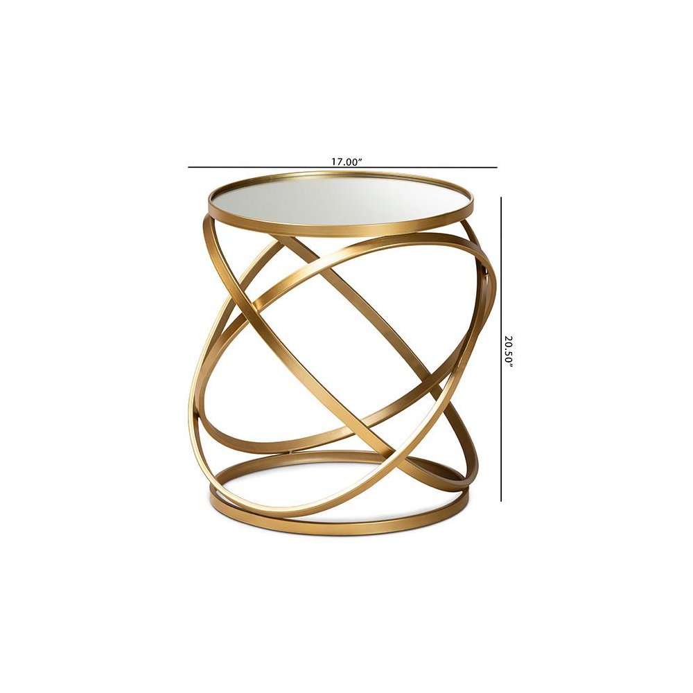 Desma Glam and Luxe Gold Finished Metal and Mirrored Glass End Table. Picture 6