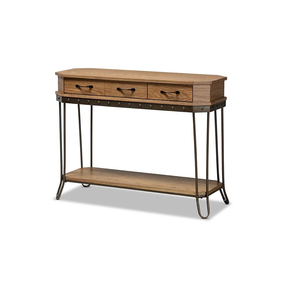 Black Finished Metal 3-Drawer Console Table. Picture 1