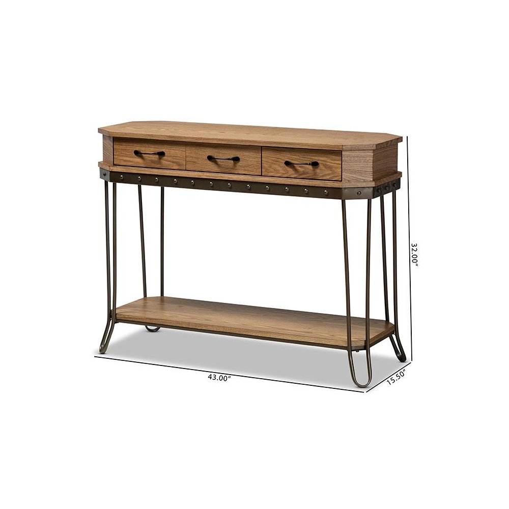 Black Finished Metal 3-Drawer Console Table. Picture 10
