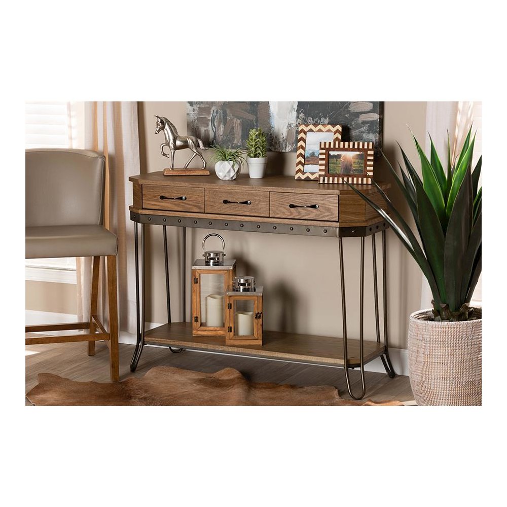 Black Finished Metal 3-Drawer Console Table. Picture 8