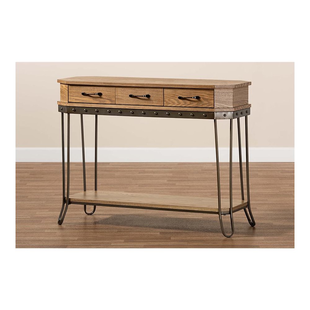 Black Finished Metal 3-Drawer Console Table. Picture 9