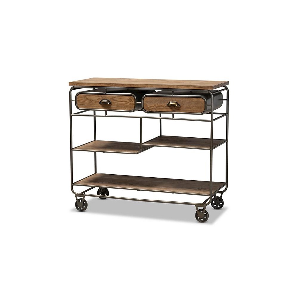 Black Finished Metal 2-Drawer Kitchen Cart. Picture 1