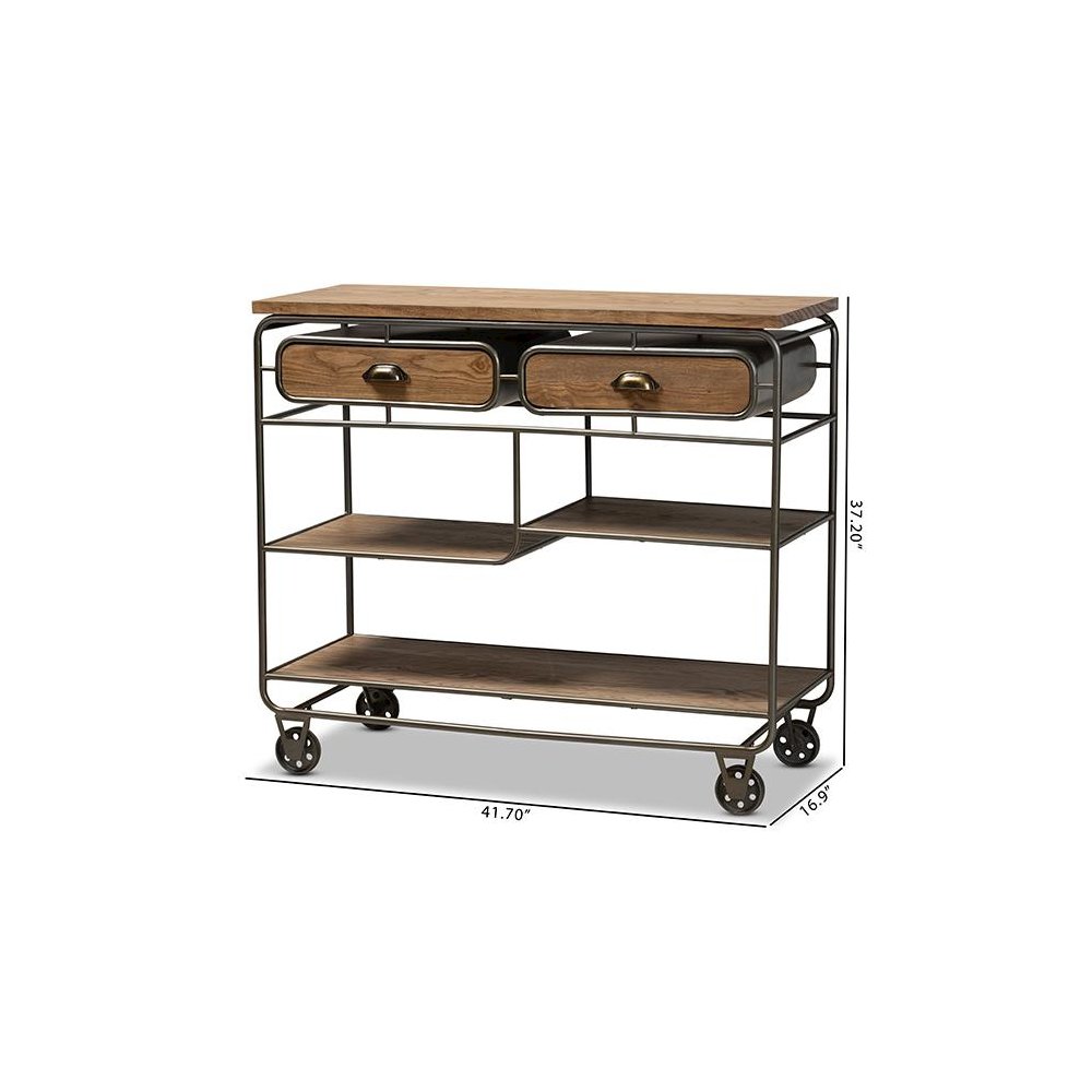 Black Finished Metal 2-Drawer Kitchen Cart. Picture 10