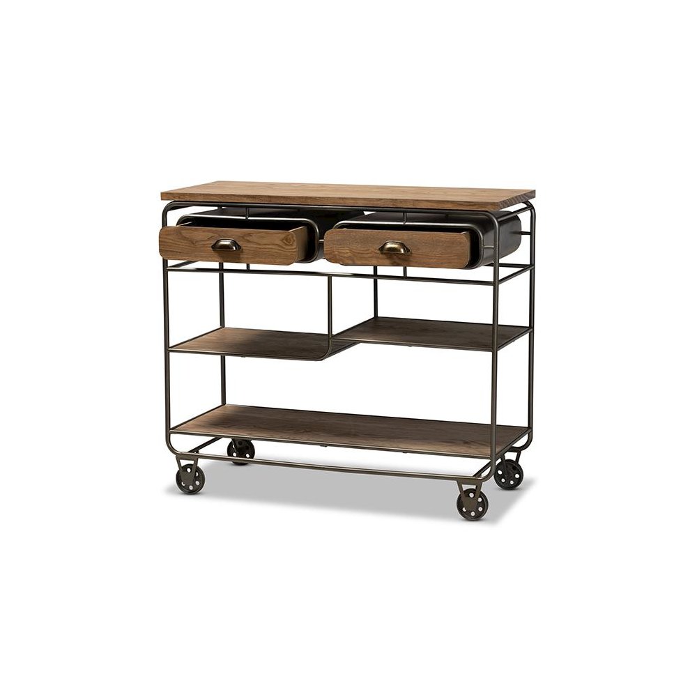 Black Finished Metal 2-Drawer Kitchen Cart. Picture 2