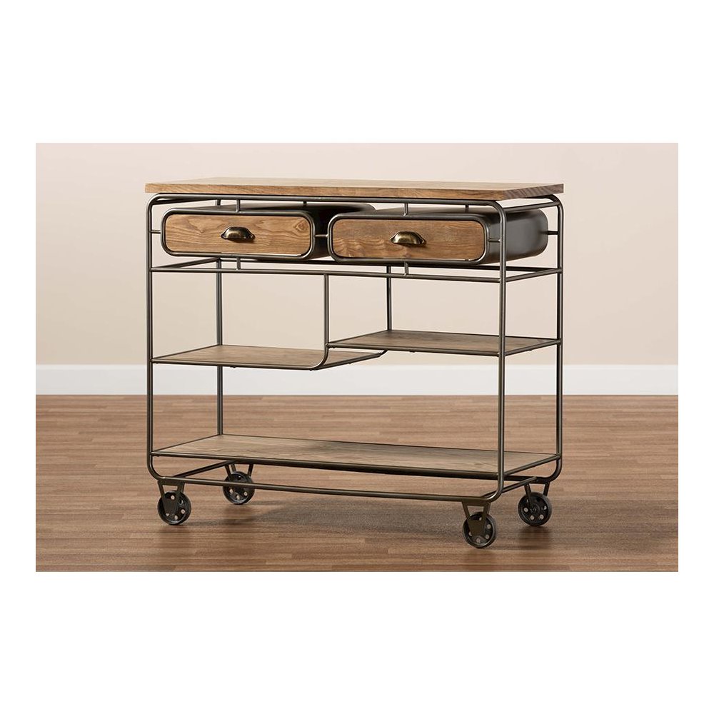 Black Finished Metal 2-Drawer Kitchen Cart. Picture 9