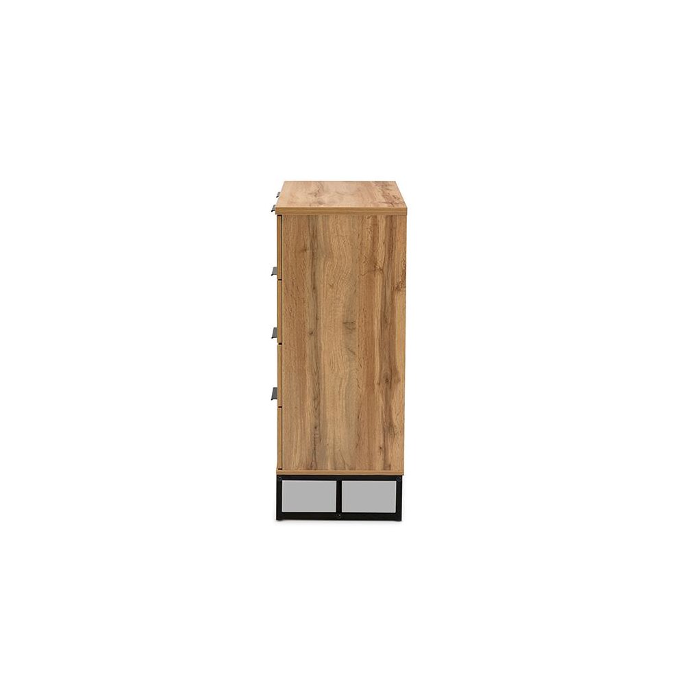 Oak Finished Wood and Black Finished Metal 5-Drawer Bedroom Chest. Picture 4