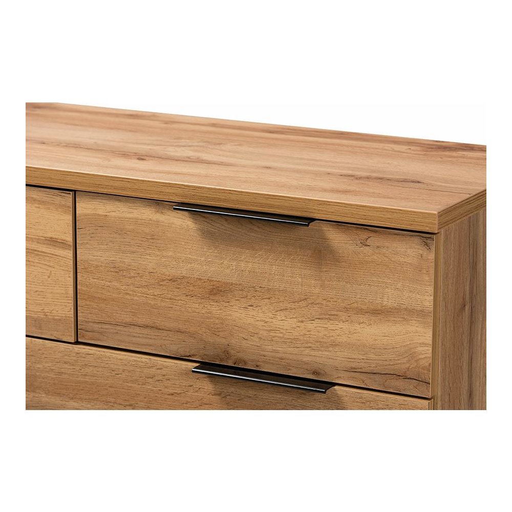 Oak Finished Wood and Black Finished Metal 5-Drawer Bedroom Chest. Picture 5
