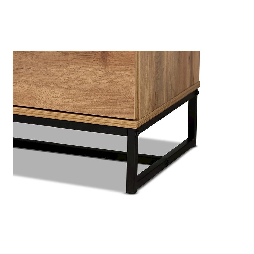Oak Finished Wood and Black Finished Metal 5-Drawer Bedroom Chest. Picture 6