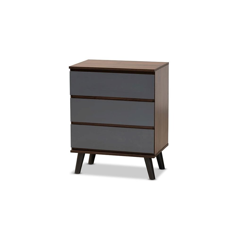 Two-Tone Walnut and Grey Finished Wood 3-Drawer Bedroom Chest. Picture 1