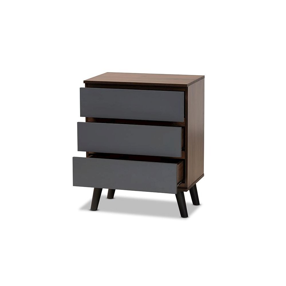 Two-Tone Walnut and Grey Finished Wood 3-Drawer Bedroom Chest. Picture 2