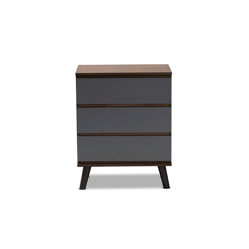 Two-Tone Walnut and Grey Finished Wood 3-Drawer Bedroom Chest. Picture 3