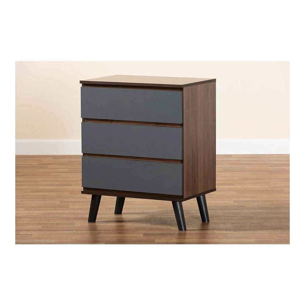 Two-Tone Walnut and Grey Finished Wood 3-Drawer Bedroom Chest. Picture 7