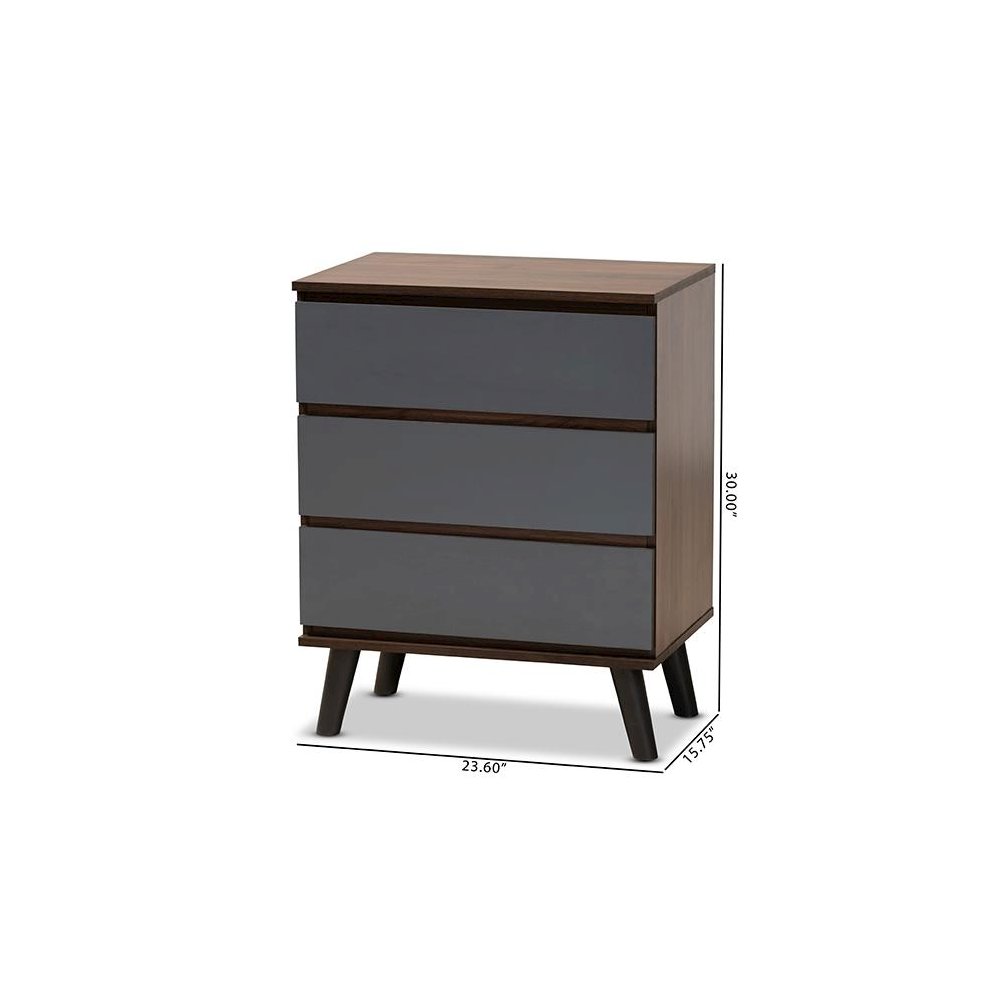 Two-Tone Walnut and Grey Finished Wood 3-Drawer Bedroom Chest. Picture 8