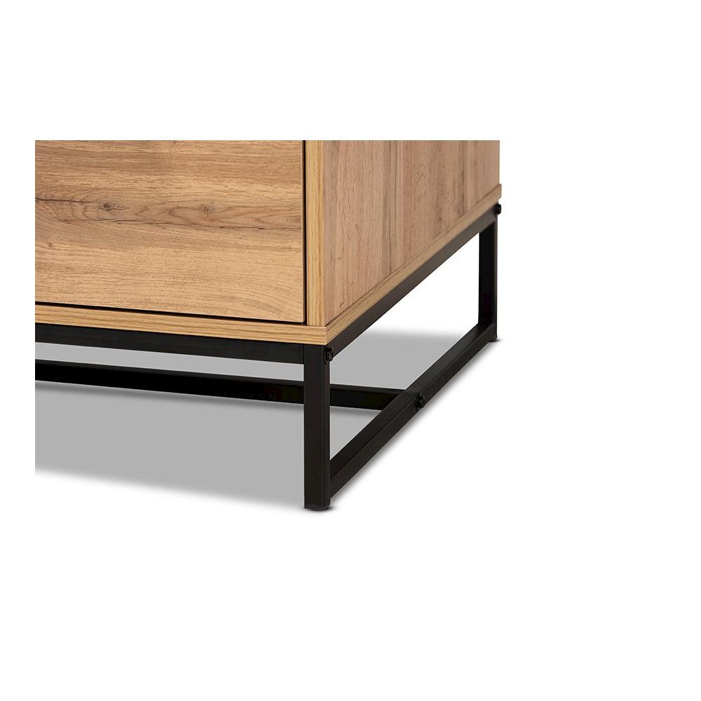 Oak Brown Finished Wood and Black Finished Metal 2-Drawer Coffee Table. Picture 7