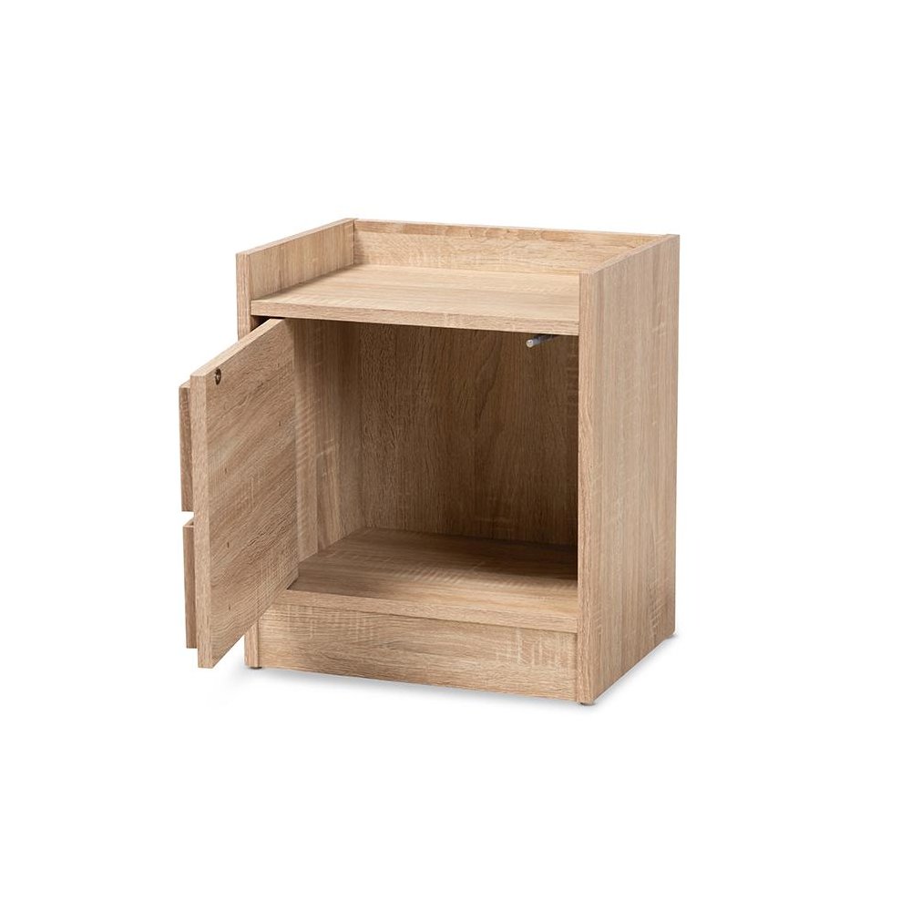 Baxton Studio Hale Modern and Contemporary Oak Finished Wood 1-Door Nightstand. Picture 2