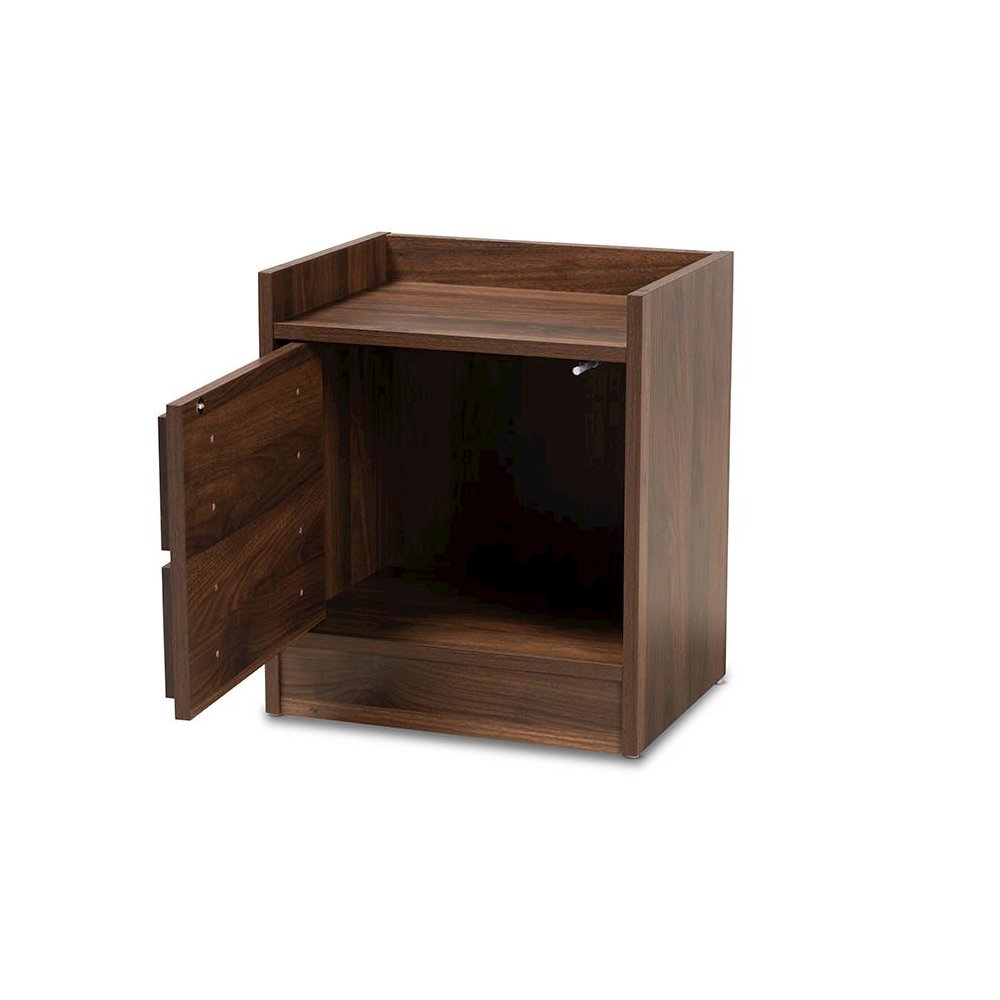 Hale Modern and Contemporary Walnut Brown Finished Wood 1-Door Nightstand. Picture 2