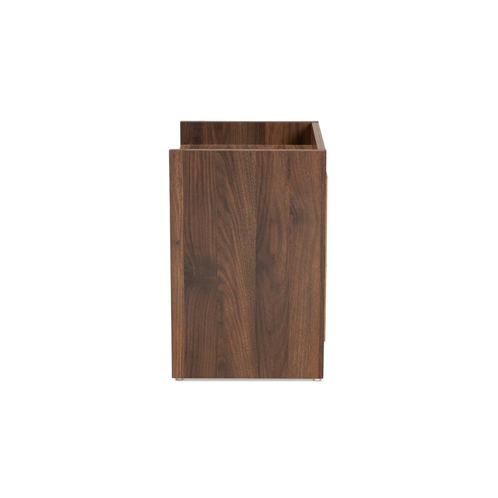 Hale Modern and Contemporary Walnut Brown Finished Wood 1-Door Nightstand. Picture 4