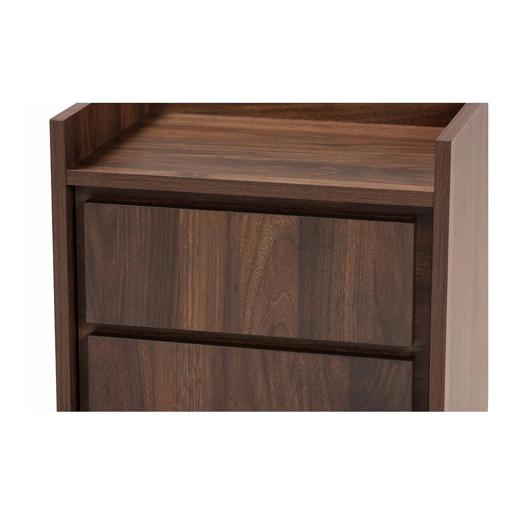 Hale Modern and Contemporary Walnut Brown Finished Wood 1-Door Nightstand. Picture 5