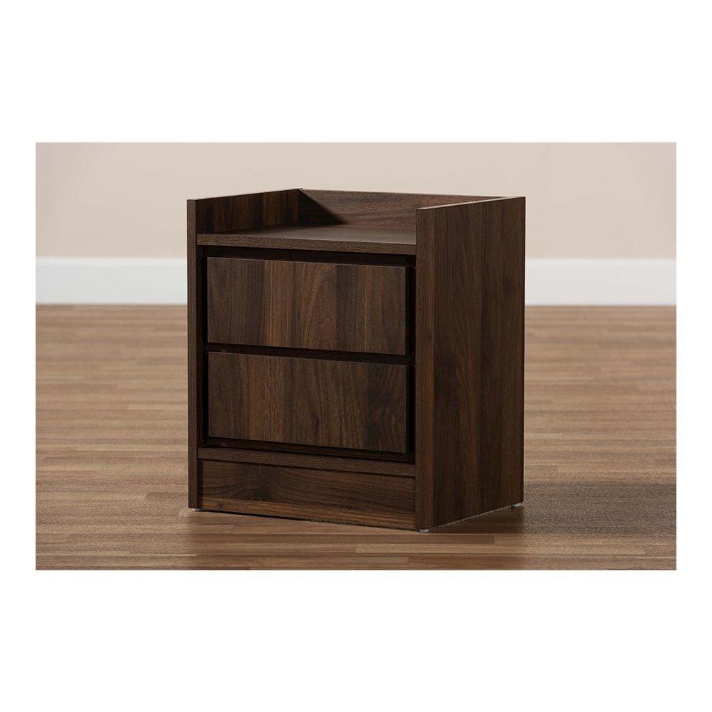 Hale Modern and Contemporary Walnut Brown Finished Wood 1-Door Nightstand. Picture 7