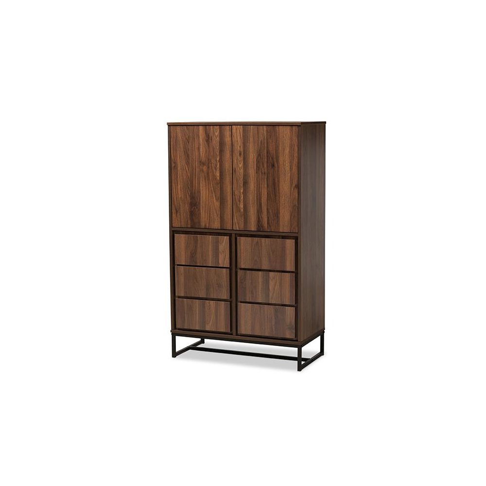 Walnut Brown Finished Wood and Black Finished Metal Multipurpose Storage Cabinet. Picture 1