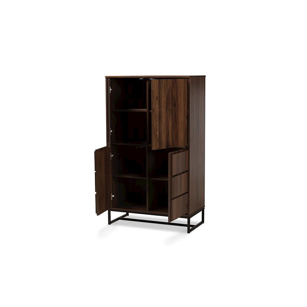 Walnut Brown Finished Wood and Black Finished Metal Multipurpose Storage Cabinet. Picture 2