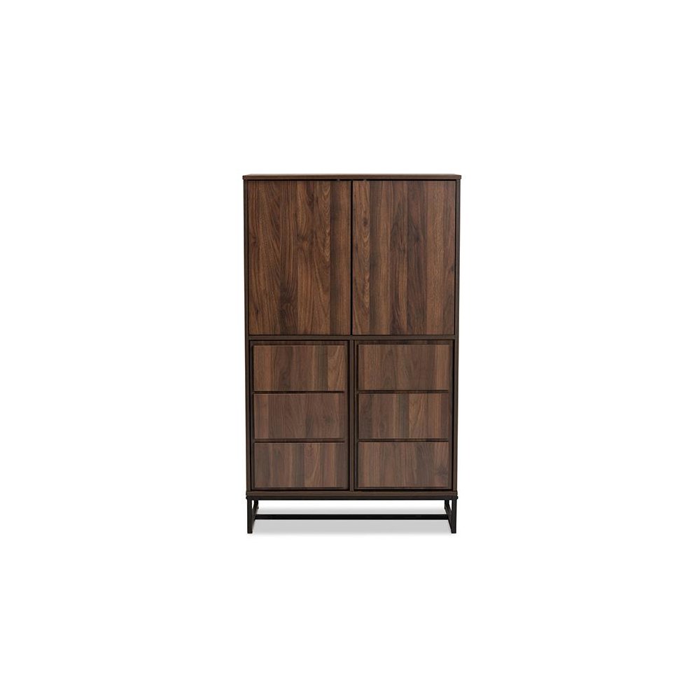 Walnut Brown Finished Wood and Black Finished Metal Multipurpose Storage Cabinet. Picture 3