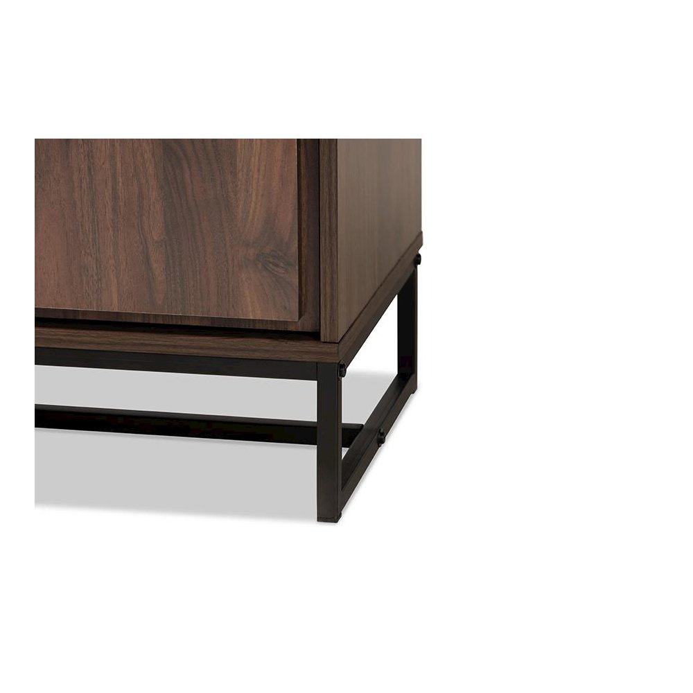 Walnut Brown Finished Wood and Black Finished Metal Multipurpose Storage Cabinet. Picture 6