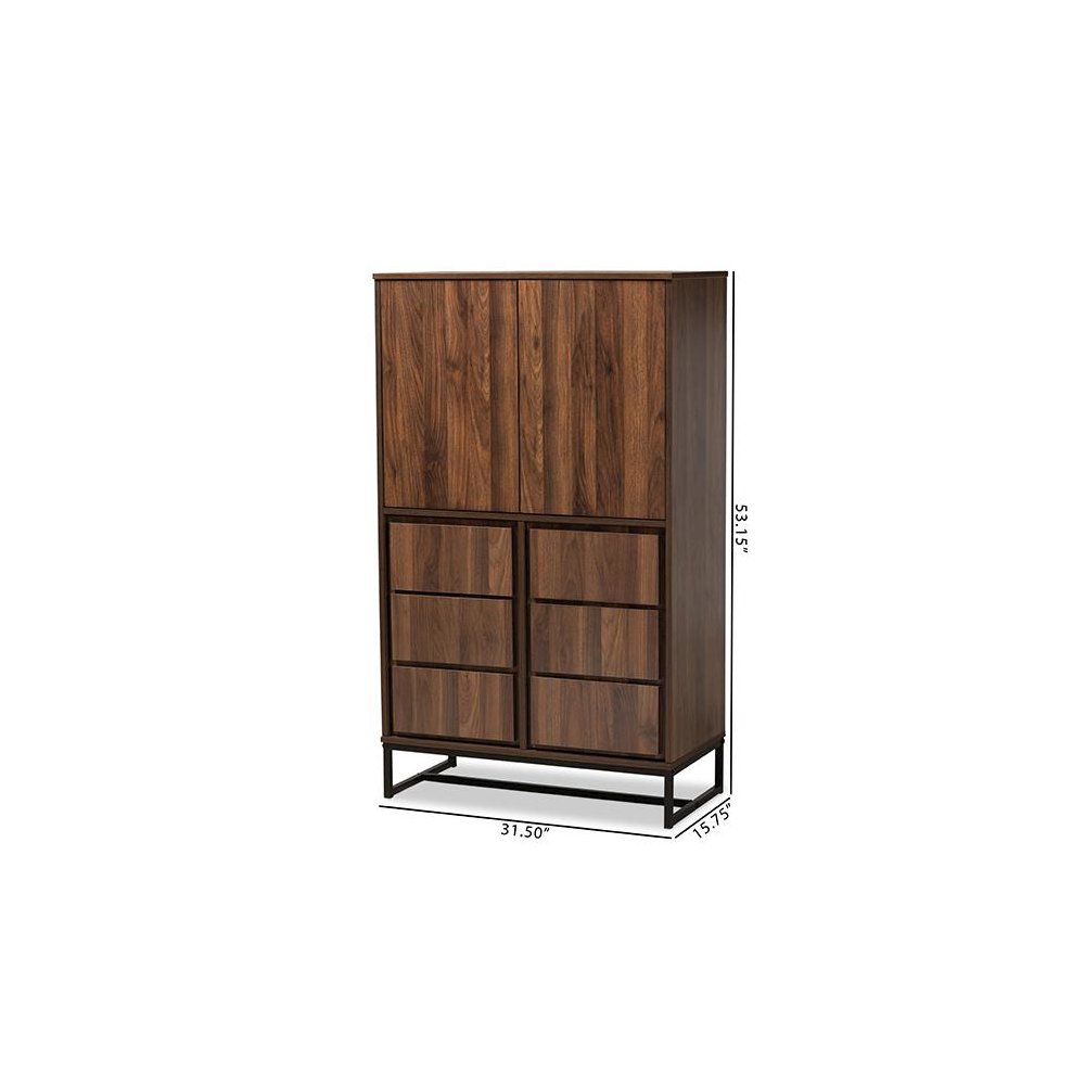 Walnut Brown Finished Wood and Black Finished Metal Multipurpose Storage Cabinet. Picture 9