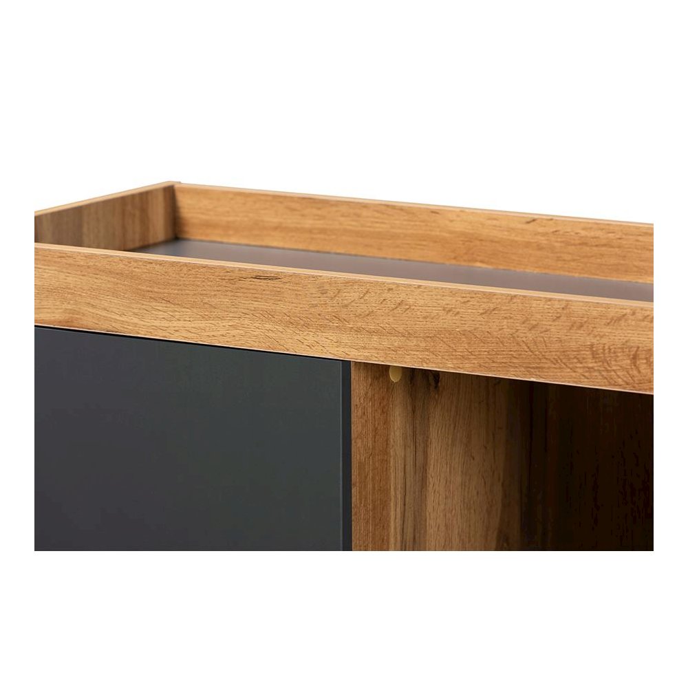 Two-Tone Grey and Oak Brown Finished Wood Shoe Cabinet. Picture 5