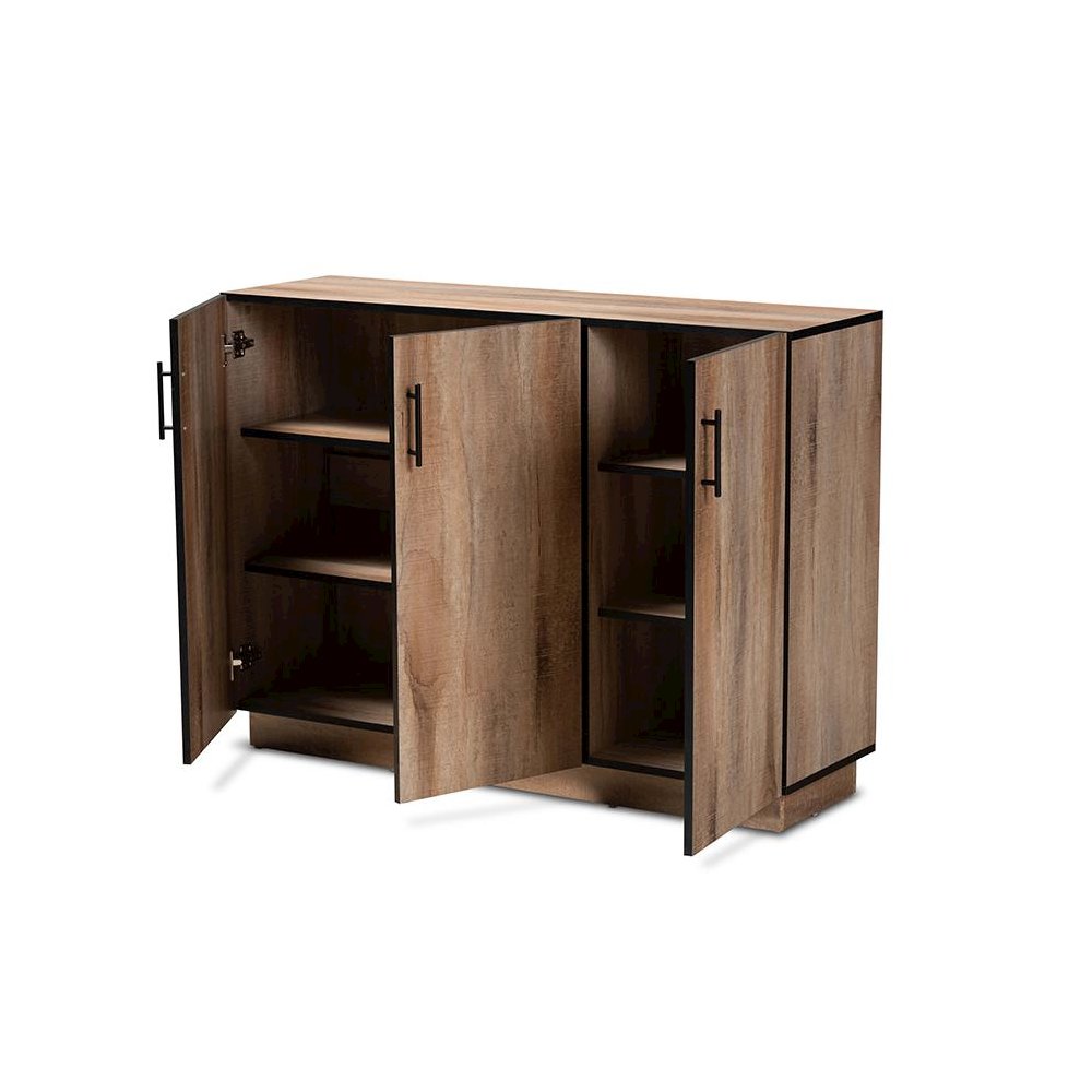 Natural Oak Finished Wood 3-Door Dining Room Sideboard Buffet. Picture 2