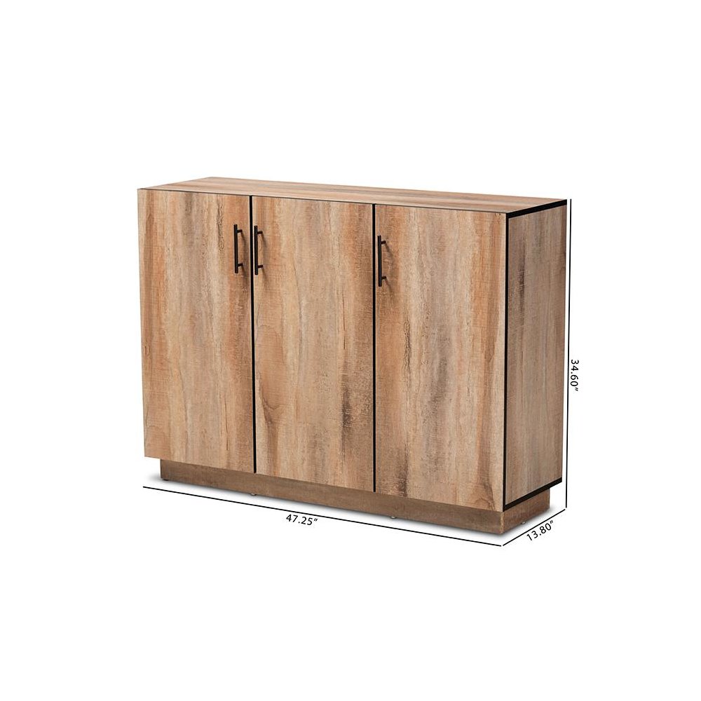 Natural Oak Finished Wood 3-Door Dining Room Sideboard Buffet. Picture 9