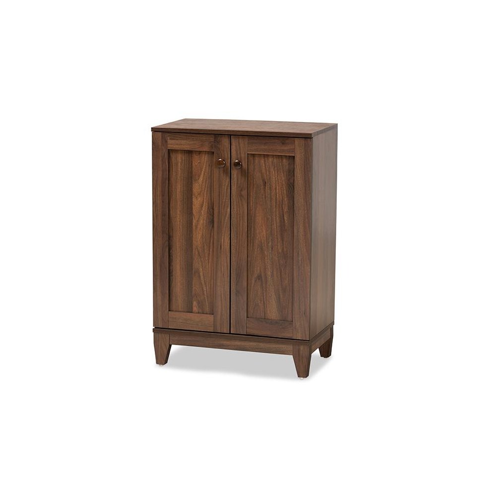 Walnut Brown Finished Wood 2-Door Shoe Storage Cabinet. Picture 1