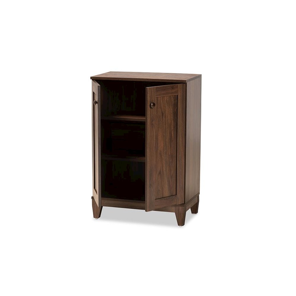 Walnut Brown Finished Wood 2-Door Shoe Storage Cabinet. Picture 2