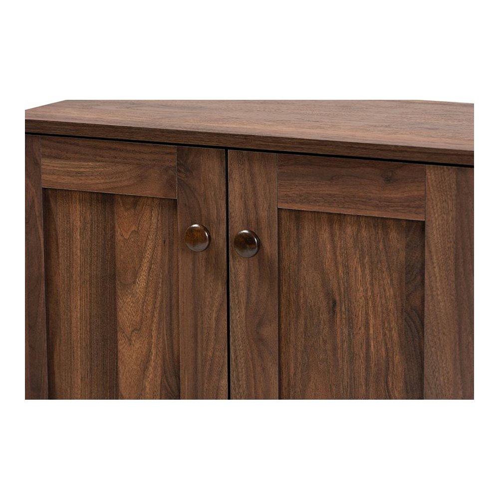 Walnut Brown Finished Wood 2-Door Shoe Storage Cabinet. Picture 5