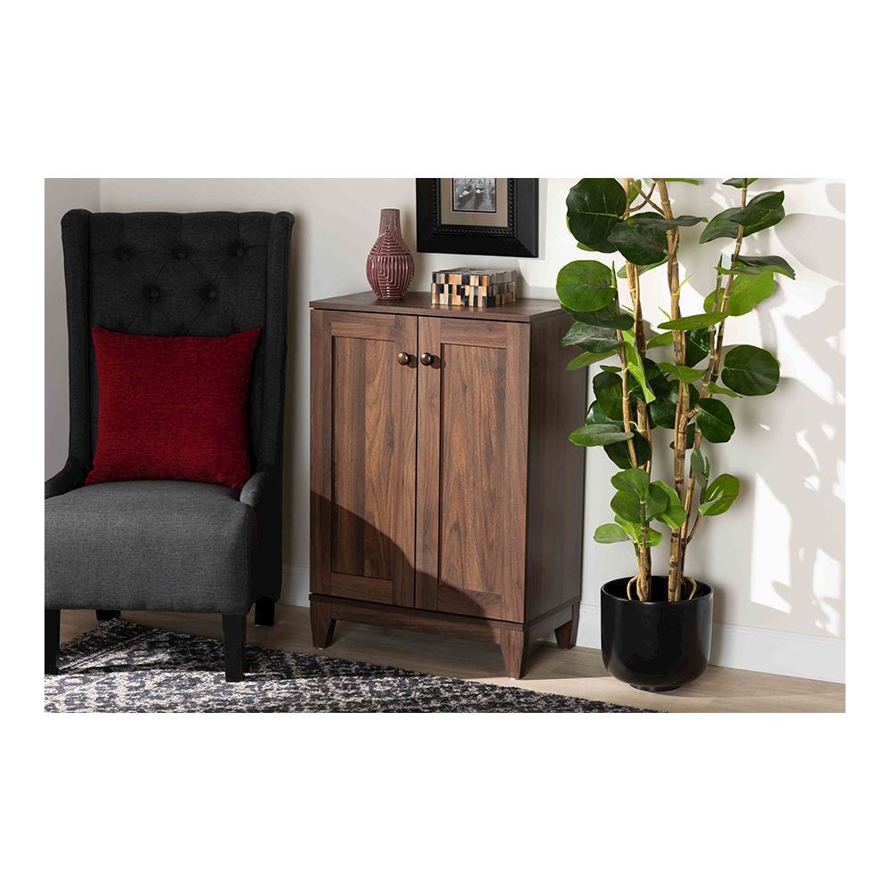 Walnut Brown Finished Wood 2-Door Shoe Storage Cabinet. Picture 7